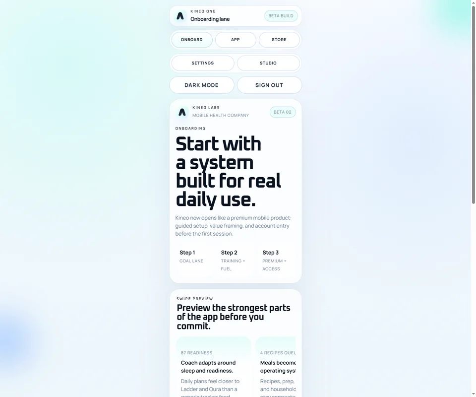 Kineo onboarding screen