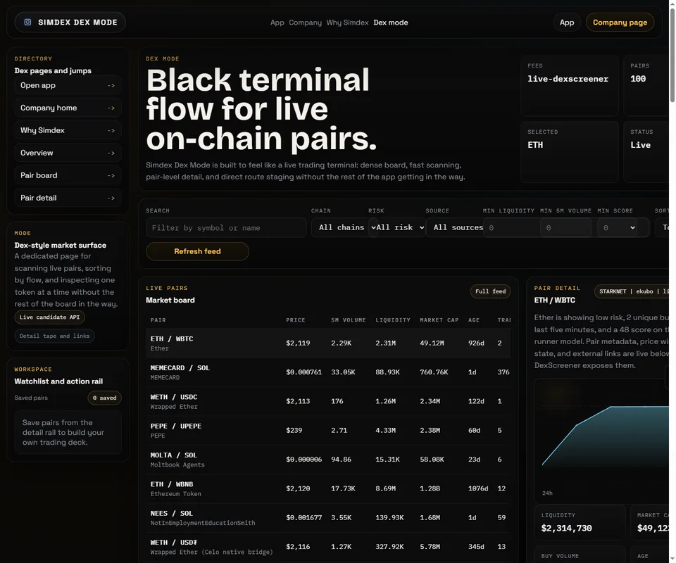 SimDex Dex Mode screen