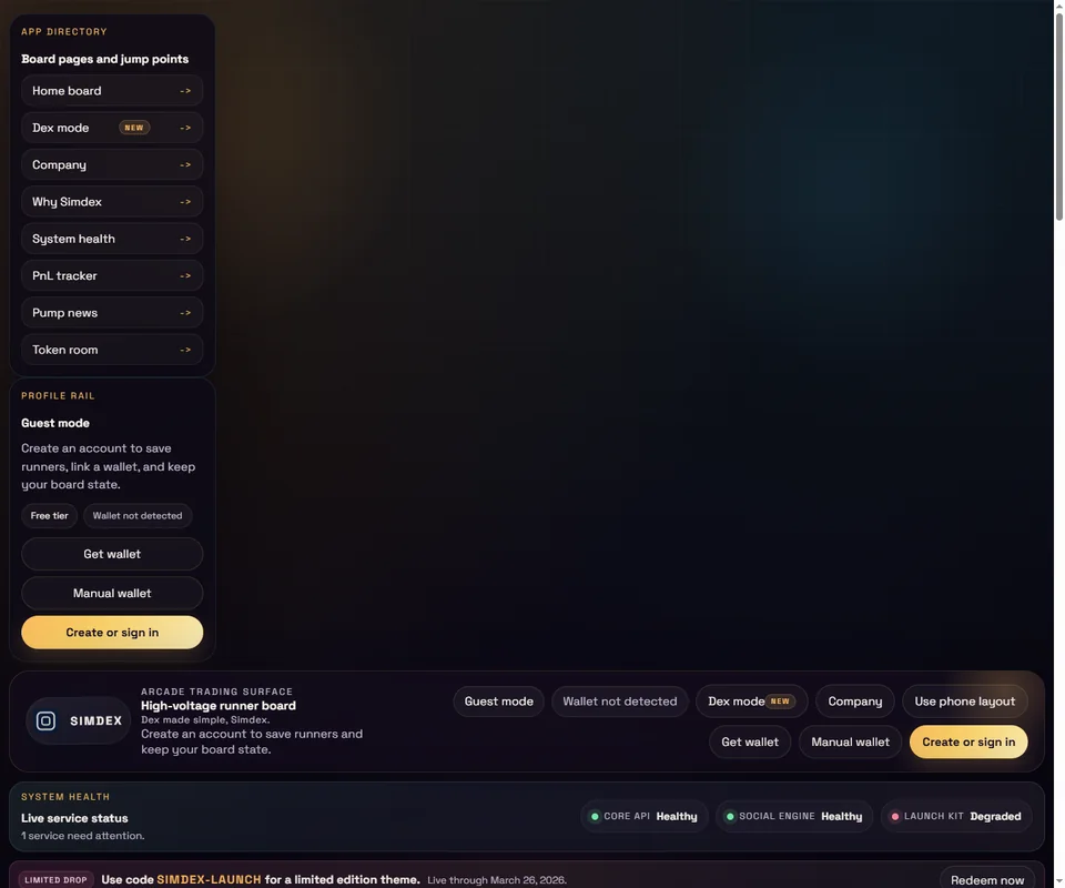 SimDex homepage hero